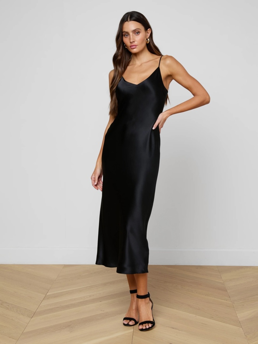 L'AGENCE Black V‑Neck Slip Dress